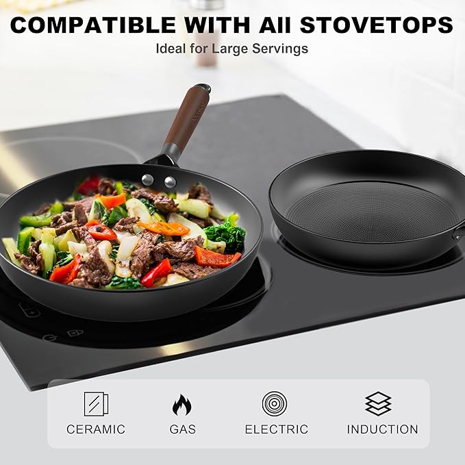 10" Cast Iron Skillets, Nonstick Frying Pans with Detachable Handle, Oven & Dishwasher Safe, Works with All Gas, Electric and Induction Stoves for Men and Women