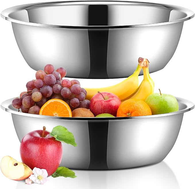 Yungyan 2 Pieces Large Mixing Bowl Stainless Steel Oversized All Purpose Steel Bowl Metal Bowl for Serving Baking Marinating for Home Cooking or Commercial(14.46 Quarts)