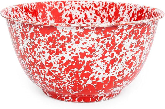 Crow Canyon Home Enamelware Salad Bowl, 5 quart, Red/White Splatter