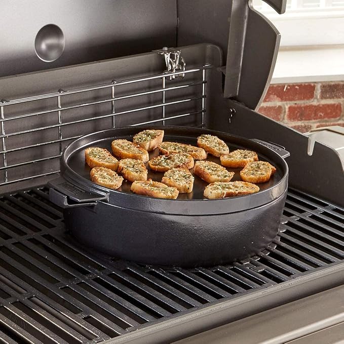 Weber Duo Dutch Oven, 7.25 Qt – Multi-Purpose Porcelain‑Enameled Cast‑Iron Dutch Oven & Flat‑Top Griddle-Style Lid