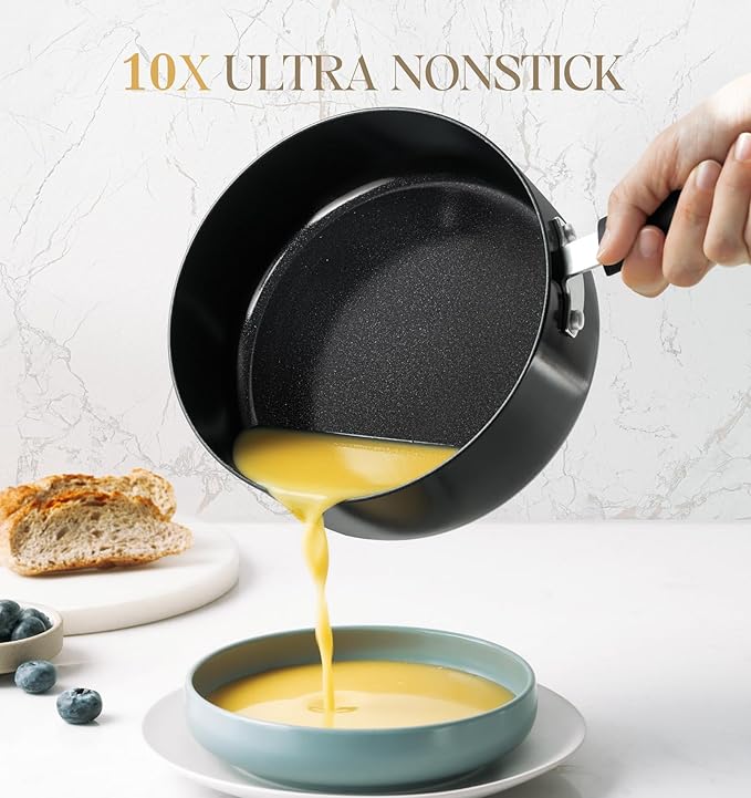 MICHELANGELO Nonstick 1 Quart Saucepan with Lid, Ceramic Small Sacuce pan, Easy to clean, Non-Toxic Saucepans, 1QT, Black