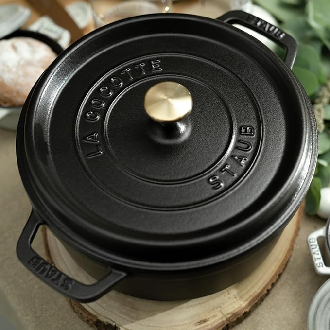 STAUB Cast Iron Round Cocotte, Dutch Oven, 2.75-quart, serves 2-3, Made in France, Matte Black