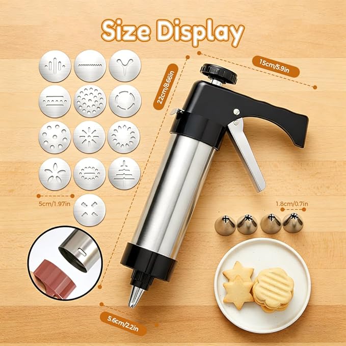 Stainless Steel Cookies Press, 2026 Upgraded Spritz Cookie Press Gun Kit for Baking, Electric Cookie Press with 13 Discs 8 Piping Tips for Churros Cake Decorating (Red)