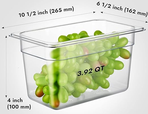 CURTA 6-Pack 1/4 Size 6" Deep NSF Polycarbonate Food Pans | Dishwasher & Freezer Safe Clear Container for Prep Tables, Buffet, Salad Bar, Commercial & Home Kitchen