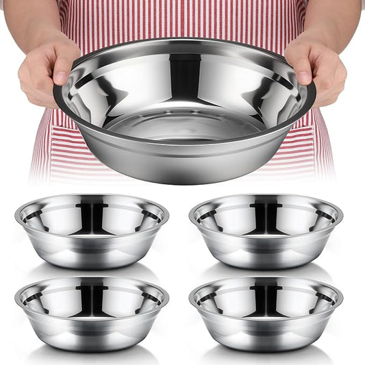 Nuogo 4 Pcs Stainless Steel Mixing Bowls Metal Mixing Bowls Extra Large Basin Salad Basin Deeper Edge Dishwasher Safe Mirror Finish for Home and Commercial, Silver (11 Inch 3.4 Qt)