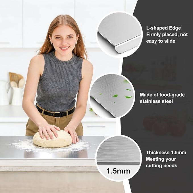 Stainless Steel Cutting Board for Kitchen with Lip, Large Metal Chopping Board with Counter Edge, Dishwasher Safe Non-Slip Pastry Board for Meat Vegetables & Baking(18x14)
