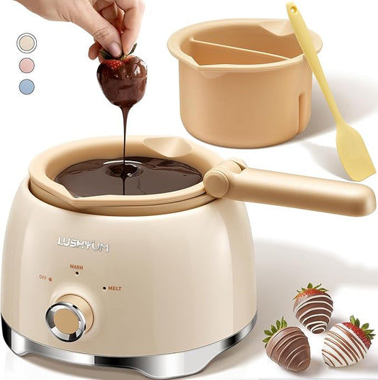 Chocolate Melting Pot Candy Melts Melter with 2 Insert Pots and Spatula, 4 Cups Capacity Warmer Machine, Ideal Dipping Tool Kitchen Supplies for Making Cake Pop Covered Strawberries Fondue