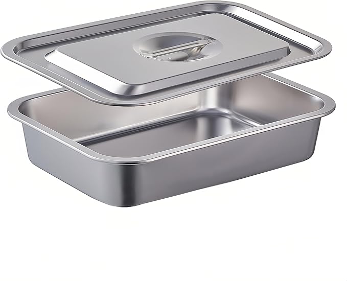 4 Inch Extra Deep Lasagna Baking Pan with Lid, 11x14 Inch 7.4QT Large Stainless Steel Nonstick Lasagna Baking Roasting Pans Casserole Dishes for Oven with Lids(M, 1 Pack)