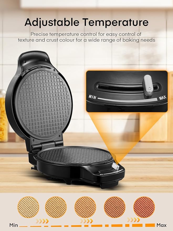 FOHERE Waffle Cone Maker Machine and Ice Cream Bowl Maker with Temperature Control, Double Side Nonstick Waffle Bowl Maker with Cone Roller, 7.5” Thin Waffle Maker for Home Kitchen (Black)