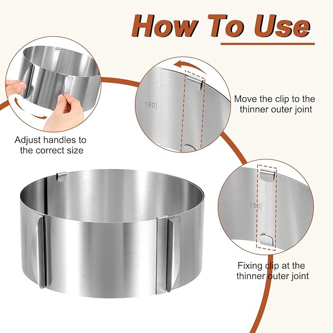 HARFINGTON 6" to 12" Cake Ring 8cm High Adjustable Round Cake Ring Stainless Steel Mousse Baking Moulds Bakeware Supplies for Baking Cooking Making Tool