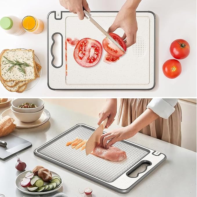 TIBO Cutting Board – 14.5 * 9.8in TIBO Titanium Cutting Board with Built-In Knife Sharpener, Double-Sided Pure Titanium & PP Kitchen Board, Food Prep Board for Meat & Veggies