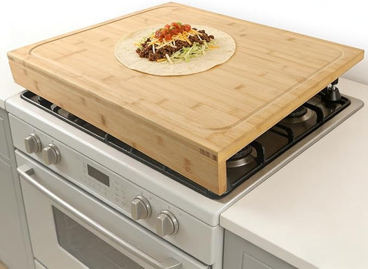 24 x 18 Inch Large Bamboo Cutting Board and Stovetop Cover, Over-the-Sink Board with Detachable Support Legs & Secure Front Lip, Carving and Pasta Board