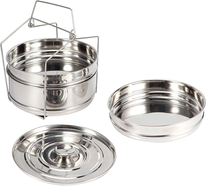 Stackable Stainless Steel Insert Pans, 6Qt Instant Pots Accessories 3 Tier Steamer Cooker Pot Set Cook Food Pressure Pot Accessories