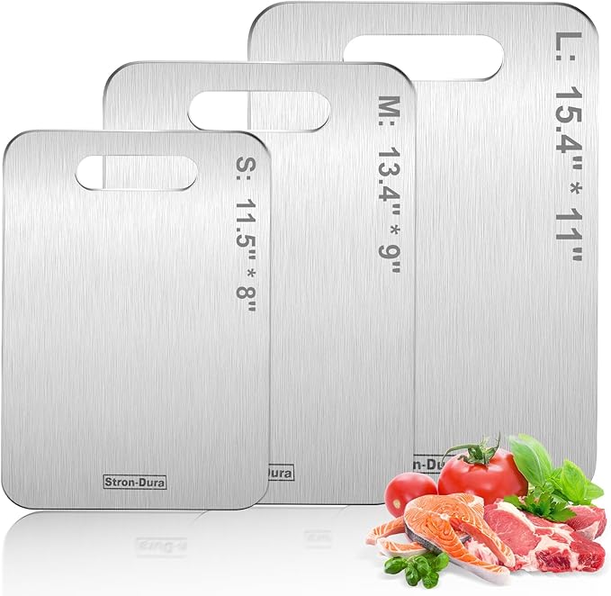 Cutting Board, Cutting Boards for Kitchen, Titanium Cutting Board, Foodgrade Stainless Steel Cutting Board for Meat,Fruit, Vegetables, Outdoor or Indoor, M 13.4" * 9"