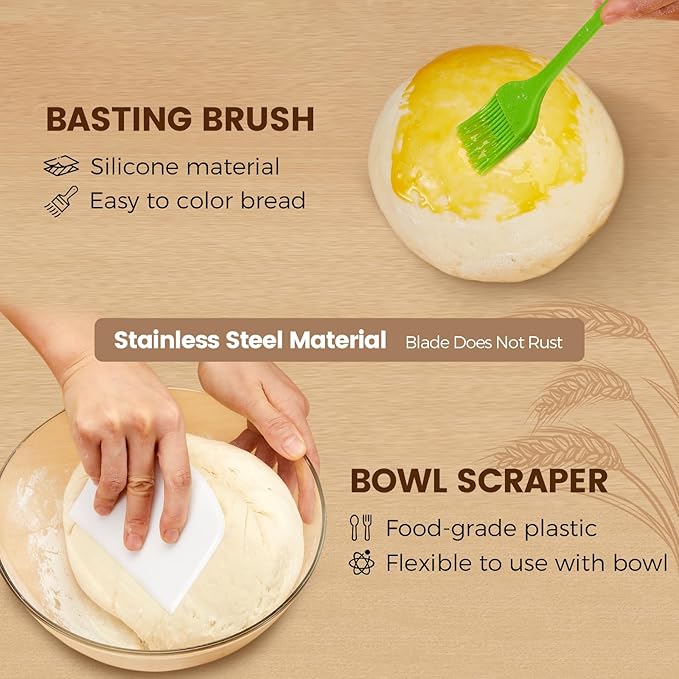 Banneton Bread Proofing Basket - Sourdough Starter Kit Banneton Sourdough Proofing Basket Set of 2, Sourdough Bread Baking Supplies for Making Baking Fermentation (9" Round & 10" Oval, 6 Accessories)