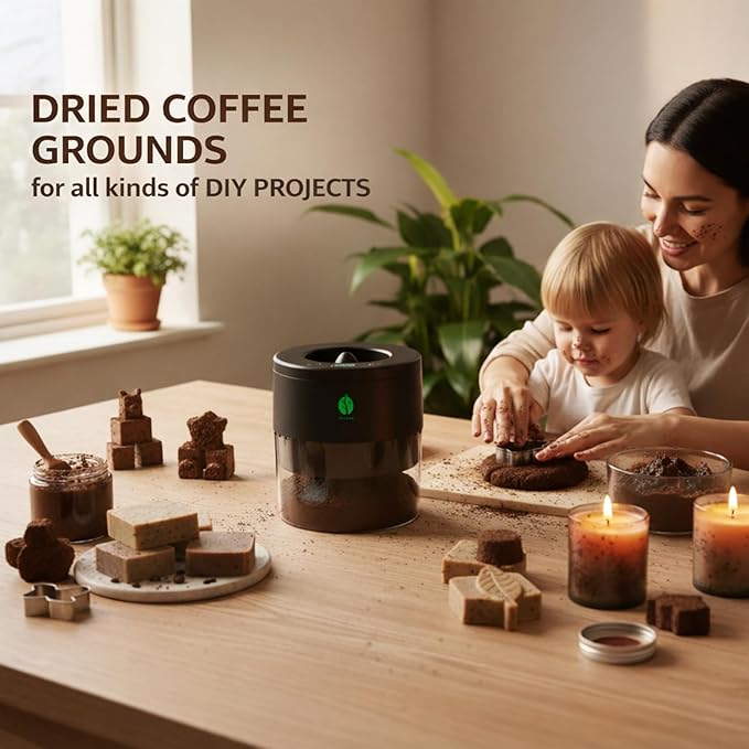 Automatic Coffee Grounds Dryer for Coffee Bar Accessories & Espresso Accessories, Hands-Free Low-Temp Drying (20–120 Min), Prevents Odor & Mold, Reuse Grounds for DIY, 120V 150W