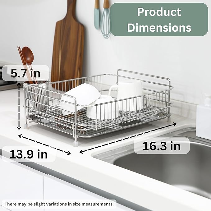 Solid Dish Rack (Stainless Steel, 5.7" H x 16.7" W x 13.9" D)