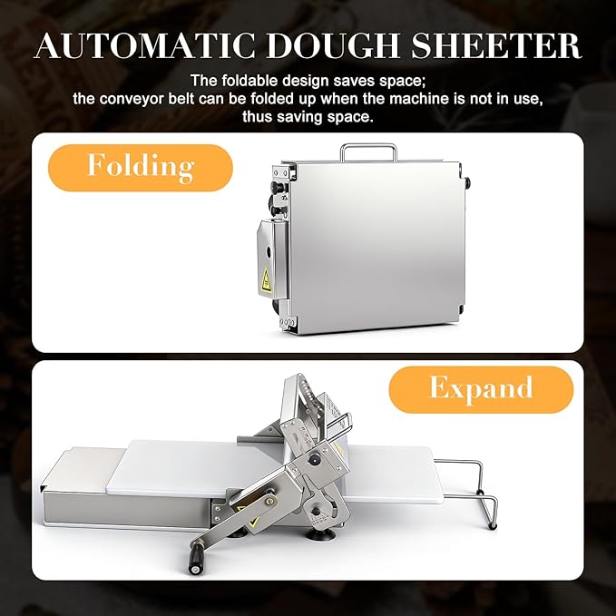 Folding Dough Sheeter Machine, 12"Stainless Steel Manual Dough Roller Adjustable Thickness With Sheeter Board For Pizza Croissants Pastry Crust Pastry (Type 300)