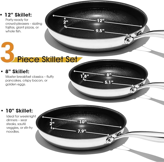 Nonstick Frying Pan Set – 12" Titanium Ceramic Skillet with Lid, Stay-Cool Handle,PFAS, PTFE, PFOA-Free, Non-Toxic, Dishwasher & Oven Safe, Compatible with All Cooktops