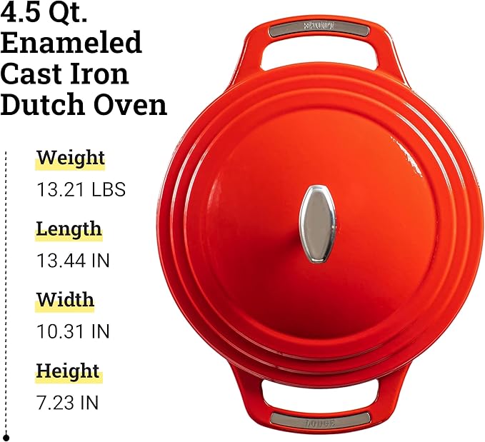 Lodge USA Enamel 4.5 Qt Enameled Cast Iron Dutch Oven - Cast Iron Cookware - Dutch Oven Pot with Lid - Cherry On Top Color - 4.5 Qt Capacity