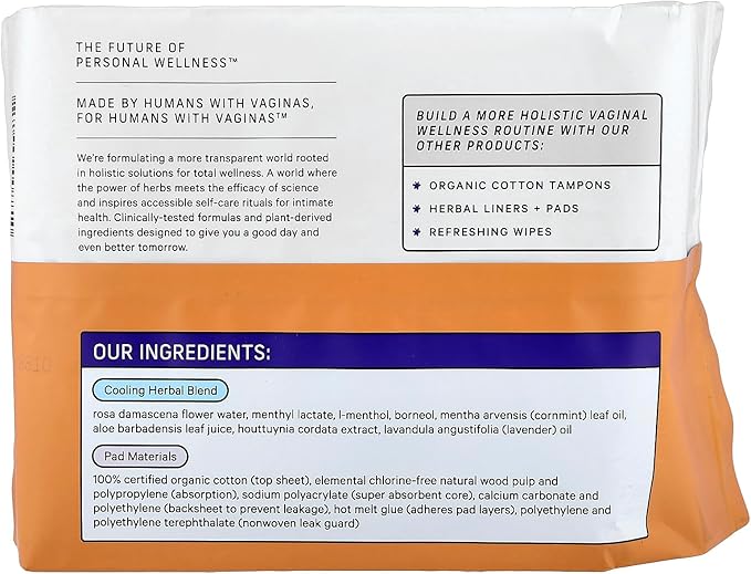 The Honey Pot Company - Herbal Pads for Women - Organic Incontinence Overnight w/Wings - Infused w/Essential Oils for Cooling Effect - Postpartum Essentials - Feminine Care - 16 ct