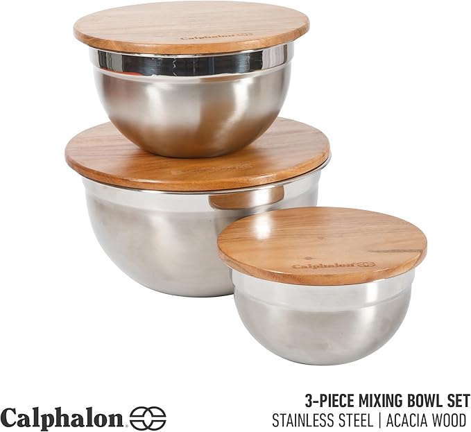 Calphalon Orbit 3 Piece Mixing Bowl Set W/Acacia Wood Lids