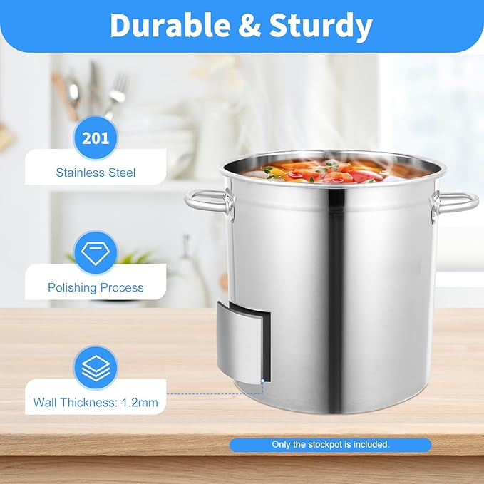 Stainless Steel Cookware Stockpot, 30Qt Heavy-Duty Cooking Pot, Large Stock Pot with Lid & Handles for Frying, Brewing, Seafood Boil & Soup, Even Heat Distribution, Easy-Clean
