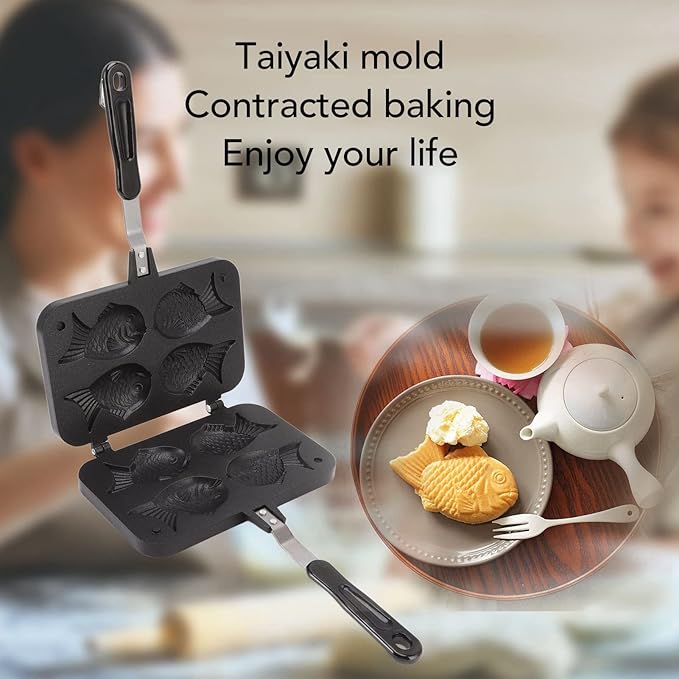 Waffle Maker,Taiyaki Fish Shape Cake Non Stick Bakeware Double Baking Pan Waffle Baking with Anti Scalding Handle Japanese Taiyaki Making Machine