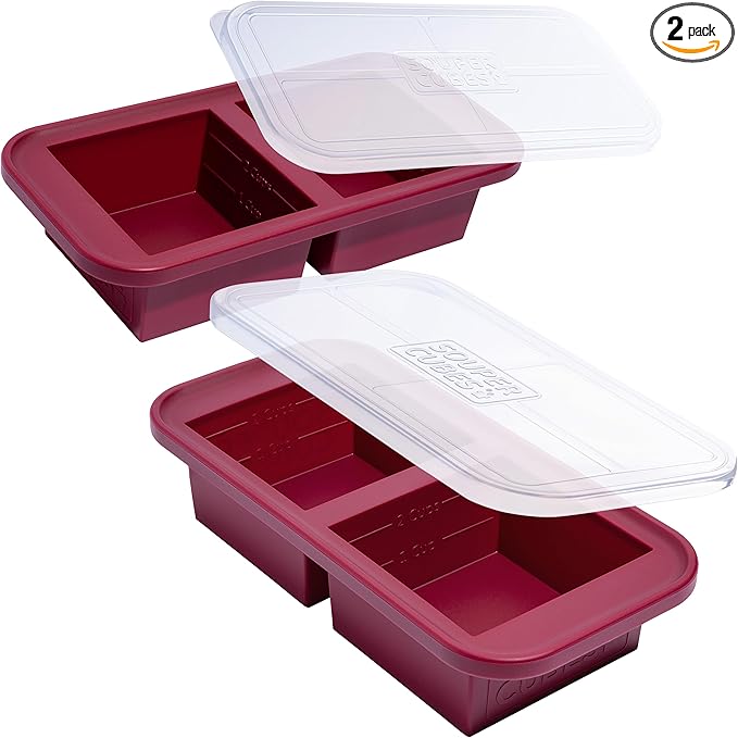 Souper Cubes 2 Cup Silicone Freezer Molds with Lids – Soup Cubes for Freezing Lasagna, Leftovers, Soups, Sauces, Casseroles, Meal Prep Meals and More – Cranberry 2-Pack