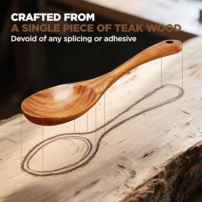 Premium 6pcs Wooden Spoons Set for Cooking - Durable Teak Wood Kitchen Utensils Set with Smooth Surface, Heat-resistant & Scratch-proof Spatula, Best Gift for Cooking Lovers