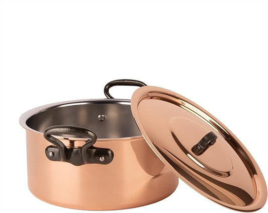 Cuisine Romefort | tinned copper pot with cast iron handles and lid | traditional stockpot made of solid copper | stewpot from France ideal for soups and stews 4.2 qt