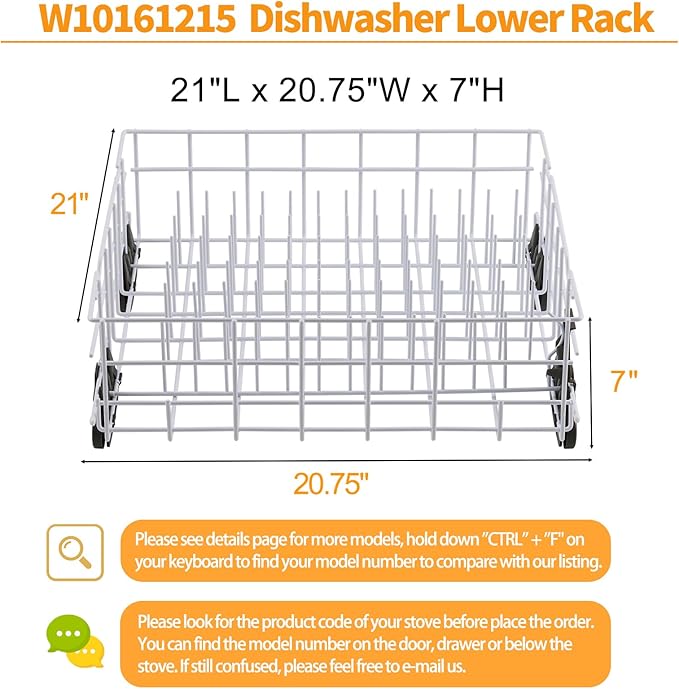 Upgraded W10161215 Dishwasher Rack Replacement Parts for Whirlpool Dishwasher Lower Rack With Dishwasher Wheels DU840DWGQ1 DU915PWPS2 Whirlpool Dishwasher Dishrack Assembly Bottom Rack Shelf Drawer