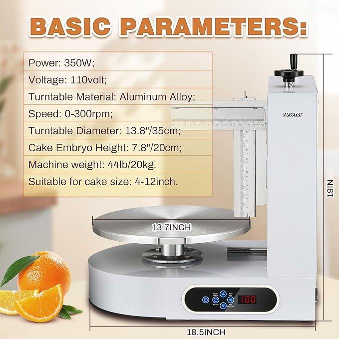 NEWTRY Electric Cake Decorating Machine Semi Automatic Cream Butter Coating Machine Icing Machine Surface Scraper for 4-12 inch Cakes 110V US