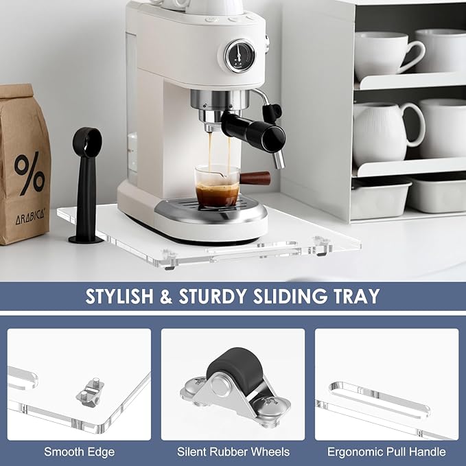 Sliding Tray for Coffee Maker, 9.8" x 14" Acrylic Appliance Sliders with Rubber Wheels, Coffee Pot Slider Tray for Countertop Moving, Stand Mixer, Toaster & Heavy Kitchen Appliances (Clear)