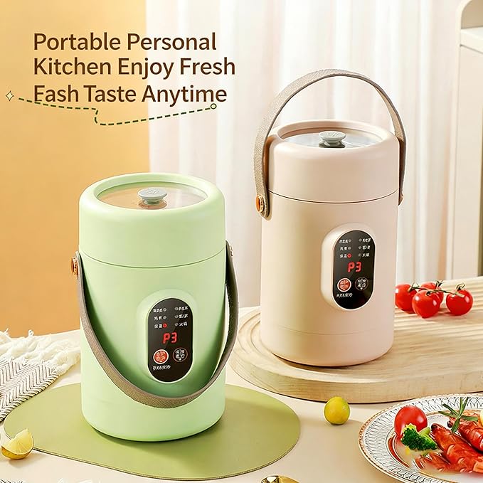 Multifunctional Health Pot, 500W Portable Mini Electric Cooker with Ceramic Glaze Inner & Steamer, Small Slow Cooker with 12-Hour Reservation, for Porridge, Rice, Soup & Steaming (800ml-Khaki)