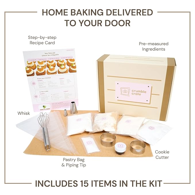 Crumble Crate - Key Lime Pie Choux au Craquelin DIY Baking Set/Kit | All pre-measured ingredients and essential baking tools, Gift Idea, Baking gift Sets