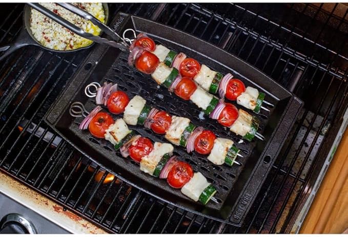 Lodge Pre-Seasoned Cast Iron Rectangle Grill Topper - Use on the Grill - Grilling Pan Designed to Protect Food from Falling Through the Grate - Cast Iron 15 Inch (Pack of 3)