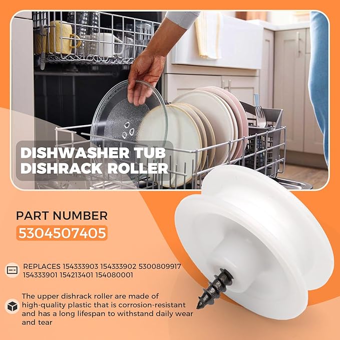 Dishwasher Tub Dishrack Roller 5304507405 for Frigidaire Dishwasher, Upper Dishrack Roller Replaces 154333903 154333902 5300809917 154333901 154213401 154080001, 4 Pack