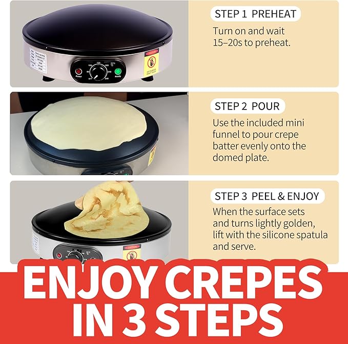 Crepe Makers, 16-Inch Electric Roti and Tortilla Maker, 1600W Large Non-Stick Convex Dome Griddle, Commercial Grade Saj Bread Maker & Crepe Machine, Adjustable Temp up to 460°F,Stainless Steel