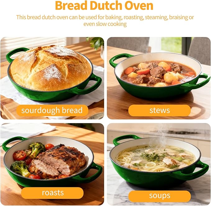 ONKO Dutch Oven For Sourdough Bread Baking, 6QT Enameled Cast Iron Dutch Oven Pot With Lid, Non-stick Sourdough Baking Pan with Bread Dome, Round Ceramic Dutch Ovens Pot with Cloche for Homemade