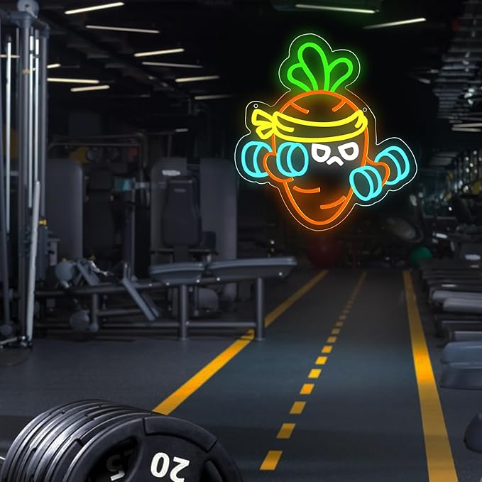 Carrot Lift The Weight Neon Sign Body Building Gym Room Window Decoration Open Gym And Fitness Light Up Sign Workout Club Wall LED Decoration Funny Light for Wall Decor