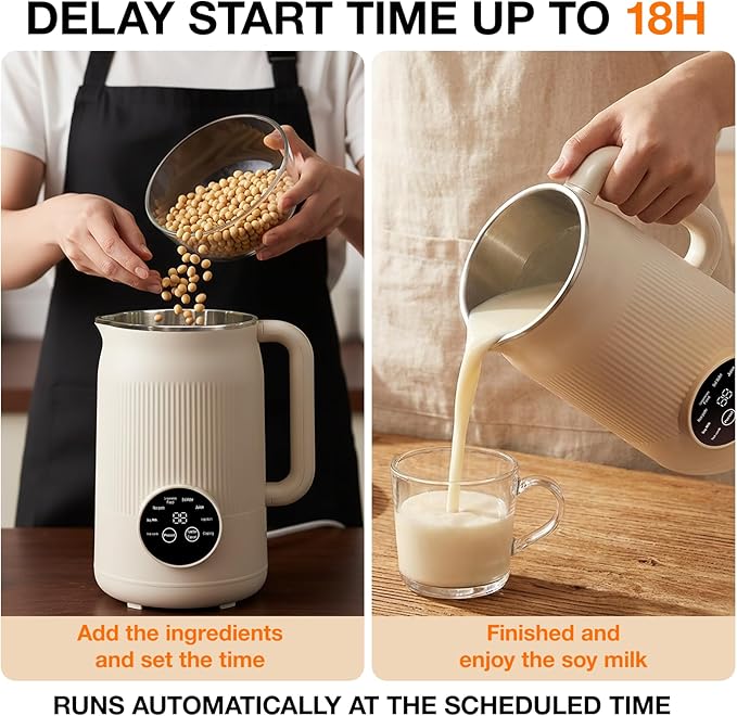 8-IN-1 Nut Milk Maker, 40 oz Soy milk Machine Maker Homemade Almond Oat Coconut Plant Based and Dairy Free Beverages, Countertop Blender With Delay Start/Keep Warm/Boil Water/Self-Cleaning