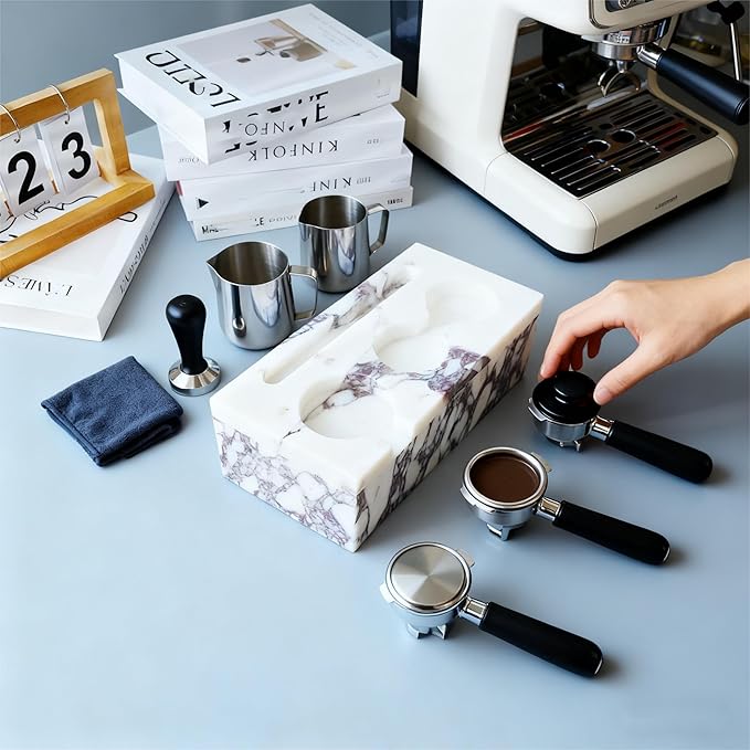 Coffee Press Pad Natural Marble Holder Espresso Coffee Machine Handle Organiser Plate Powder Hammer Storage Stand Tamper Mat Barista Tool Home Kitchen Coffee Shop Station (cofe pro)