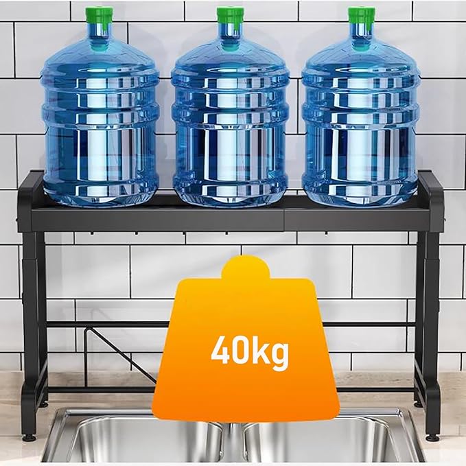 Expandable Over Sink Dish Drying Rack, Adjustable Stainless Steel Kitchen Storage Organizer, 2-Tier Space Saver Counter Rack in Black