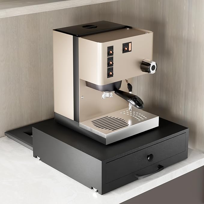 NiHome Wood Coffee Machine Tray with Pod Drawer, Smooth Wheels Rolling Appliance Slider, Large Drawer for K-Cups, Tea Bags, Under Cabinet Countertop Caddy for Espresso Maker, Blender, Air Fryer