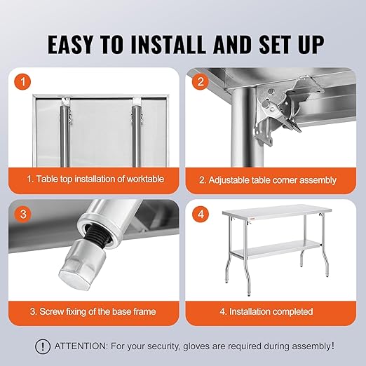 VEVOR Stainless Steel Foldable Work Table, 48 * 24 Inch Heavy Duty Food Outdoor Double Layer Stainless Steel Worktable for Commercial Kitchen Restaurant