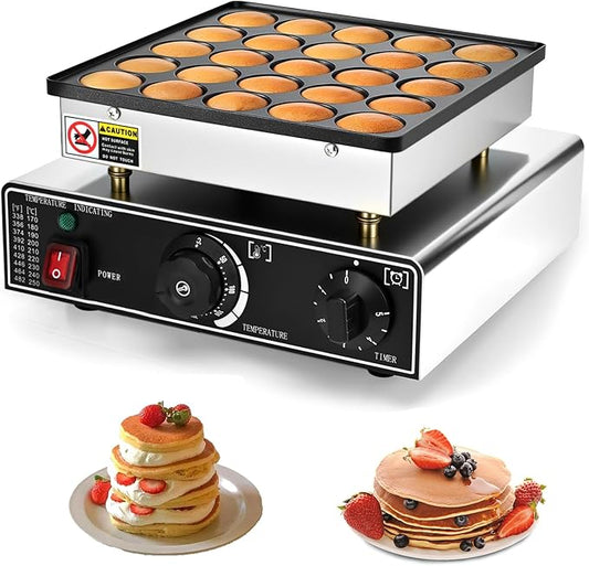 Mini Pancake Maker, 25PCS Mini Dutch Pancake Maker 110V Non-stick Adjustable Temperature Stainless Steel Commercial Pancakes Maker Machine for Home Kitchen Restaurant Snack Dessert