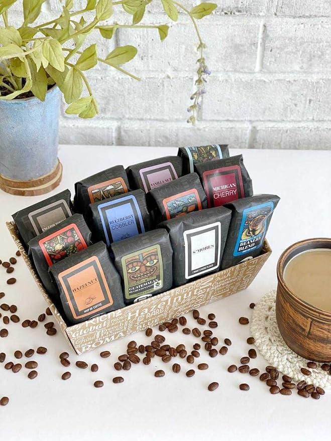 Indulgent Coffee Selection Gift Box | 100% Specialty Arabica Coffee | 12 Sample Bags of Medium Roast Ground Coffee