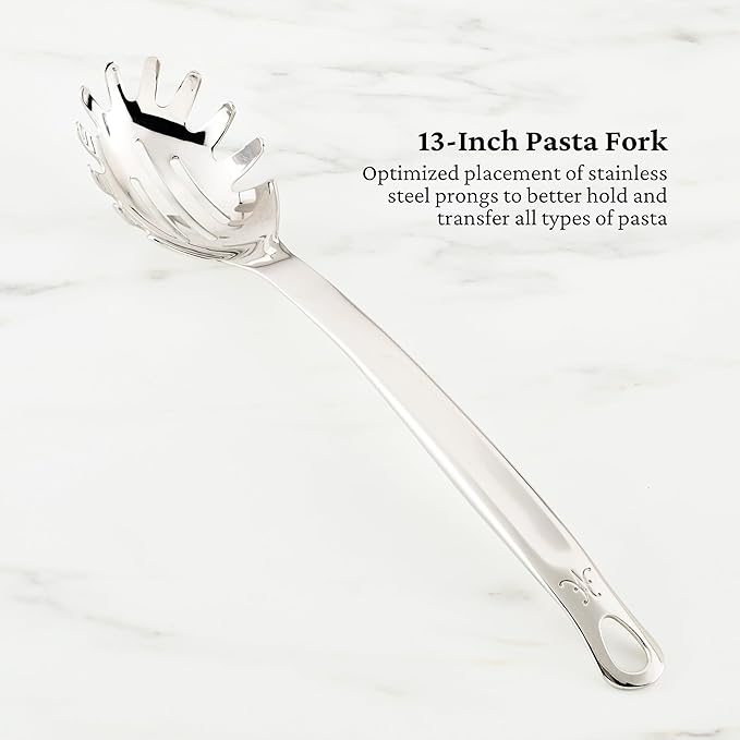 Hestan Provisions Chef's Tools, Deluxe Tool Set (6-Piece) with Porcelain Holder/Bain Marie & Stainless Steel: Solid Spoon, Ladle, Pasta Fork, Turner/Spatula, French Whisk