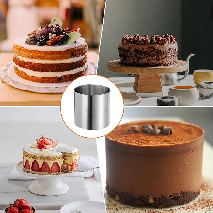 HARFINGTON 4PCS Round Cake Ring 2 x 2 Inch Seamless Stainless Steel Pastry Mousse Dessert Ring Mirror Coating for Baking Cooking Making Tool